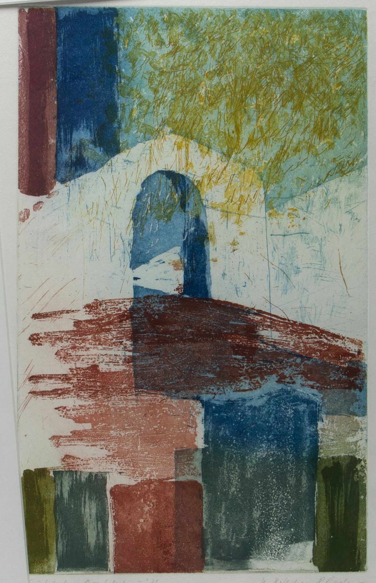 Böttcher-Polack, Heidi. 1937 Vor der roten Mauer. Einblicke-Ausblicke. 4 farbige Aquatintaradierunge - Bild 5 aus 5