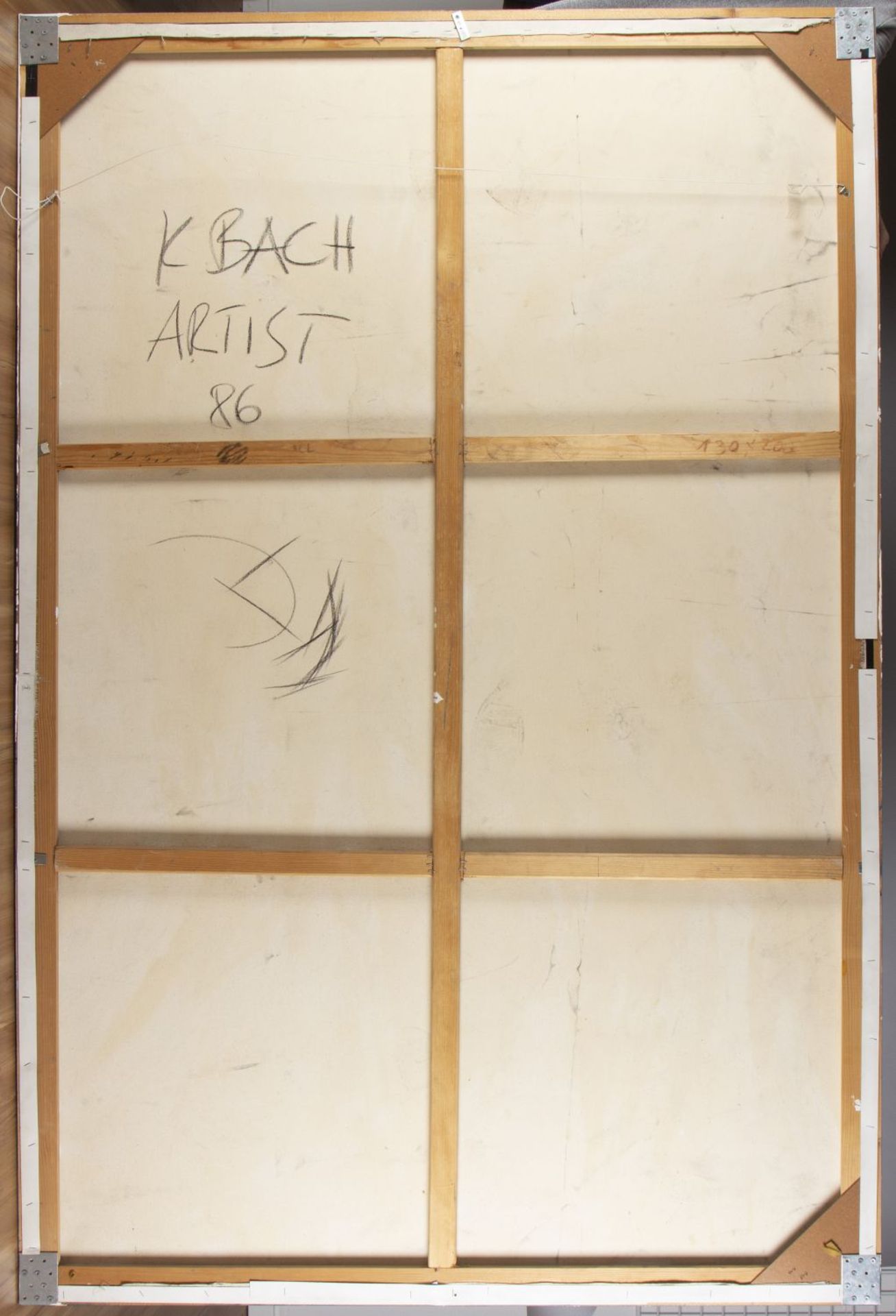 Bach, Karin Artist. Acryl/Lwd. Sign. 200 x 130 cm. Gerahmt. Verso sign., bet. und dat. (19)86. - Image 3 of 3