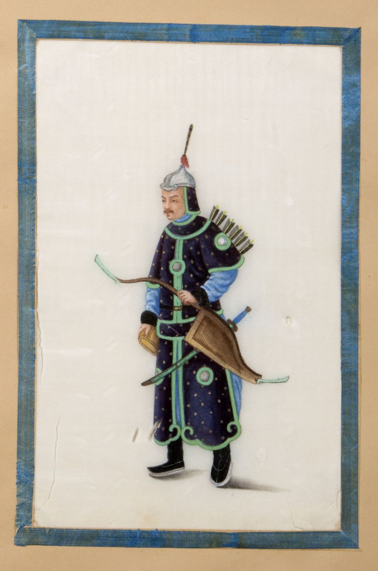China Stehende Frau. Stehender Soldat. 2 farbige Tuschzeichn. auf Reispapier. Bis 24 x 15 cm. Auf ei - Bild 2 aus 3