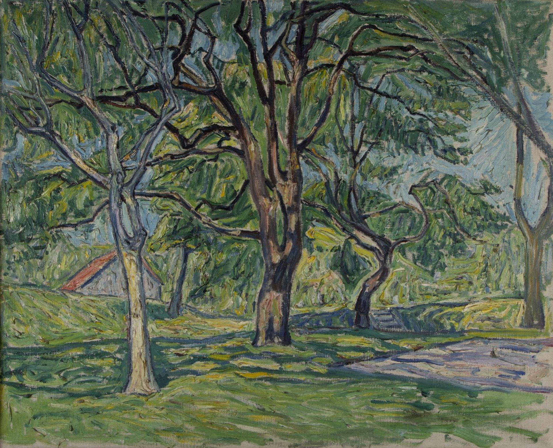 Brockhusen, Theo von. 1882 Marggrabowa (Ostpreußen) - Berlin 1919 Sommerliche Baumlandschaft mit Hau