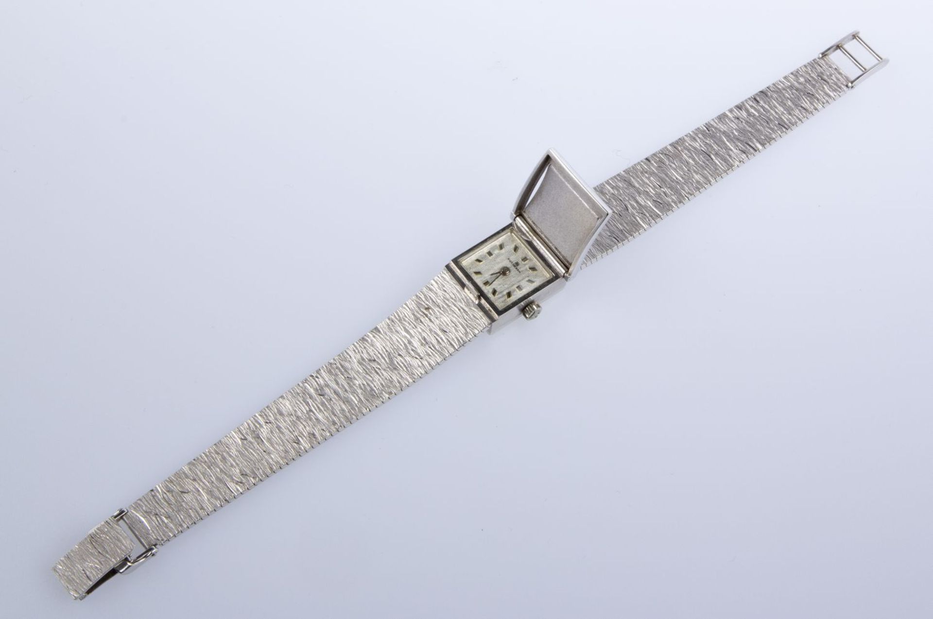 Damen-Schmuckuhr von Bucherer Gehäuse und Armband aus Weißgold 750. Quadratisches silberfarbenes Zif - Image 5 of 5