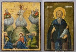Zwei Ikonen Christus und Heilige. Tempera auf Holz. Osteuropa, um 1900. Bis 43 x 28 cm.