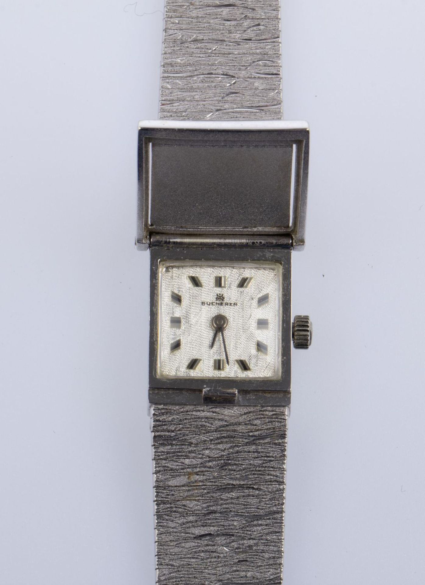 Damen-Schmuckuhr von Bucherer Gehäuse und Armband aus Weißgold 750. Quadratisches silberfarbenes Zif - Image 2 of 5