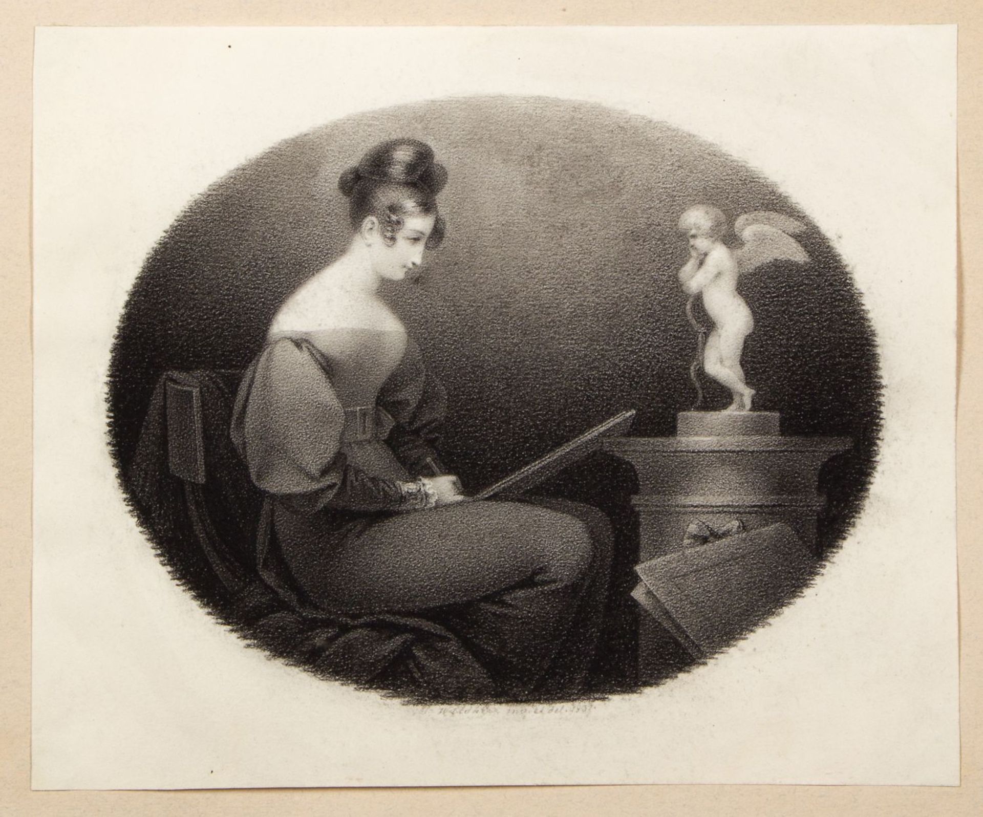 Waldherr, J. Frau am Klavier. Zeichnende Frau. 2 Bleistiftzeichn. Sign. und dat. 1831. Bis 20 x 16 c - Bild 2 aus 3