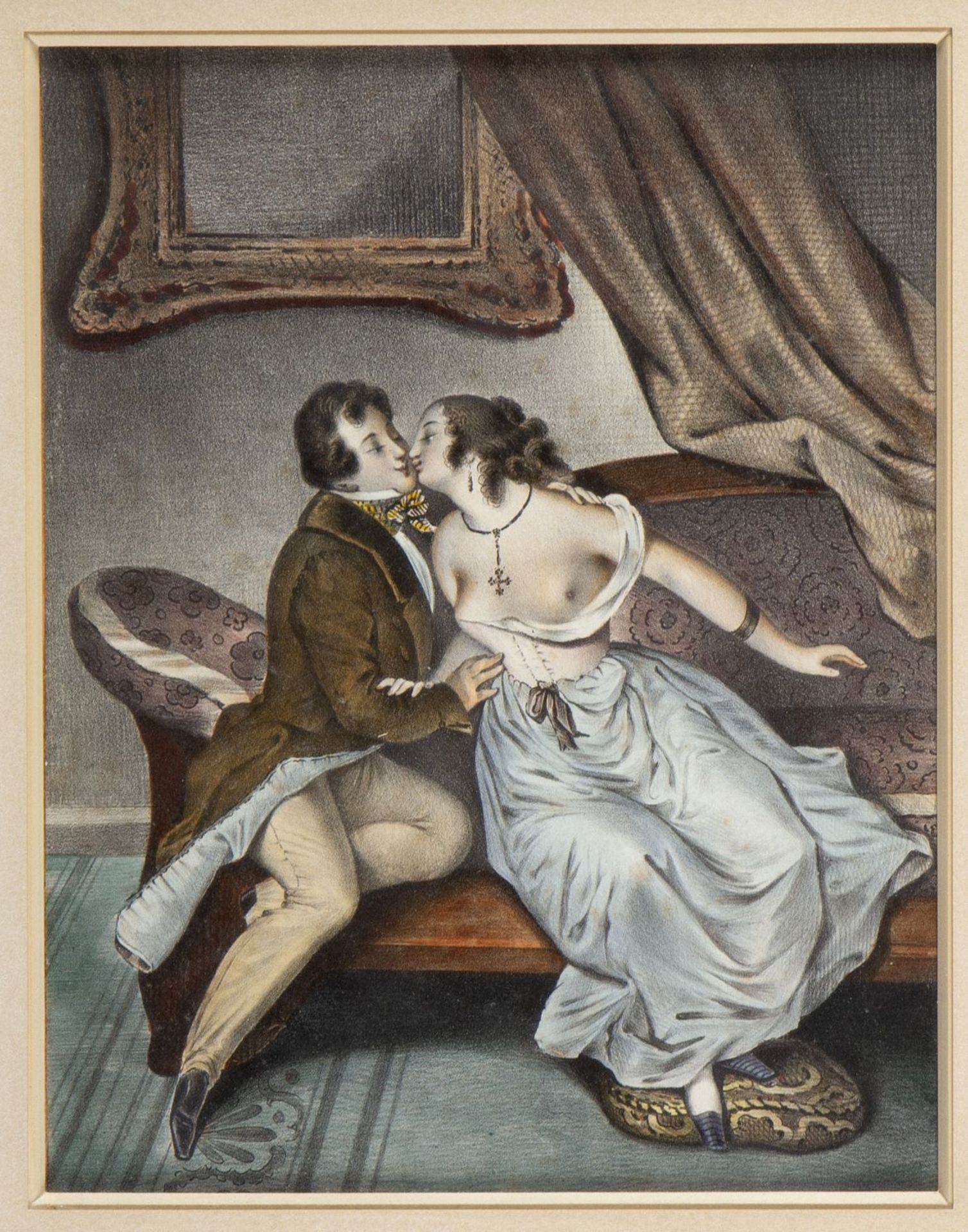 Unbekannt, Ende 19. Jh. Der Kuss. Schattenriss von Johann W. Goethe. 1 kol. Radierung. 1 Scherenschn - Bild 2 aus 3