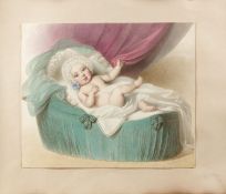 Rungaldier, Ignaz. 1799 - Graz - 1876 Kleinkind in seinem Bett. Aquarell. Bez. Rungaldier nach Ender