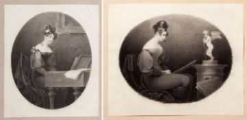 Waldherr, J. Frau am Klavier. Zeichnende Frau. 2 Bleistiftzeichn. Sign. und dat. 1831. Bis 20 x 16 c