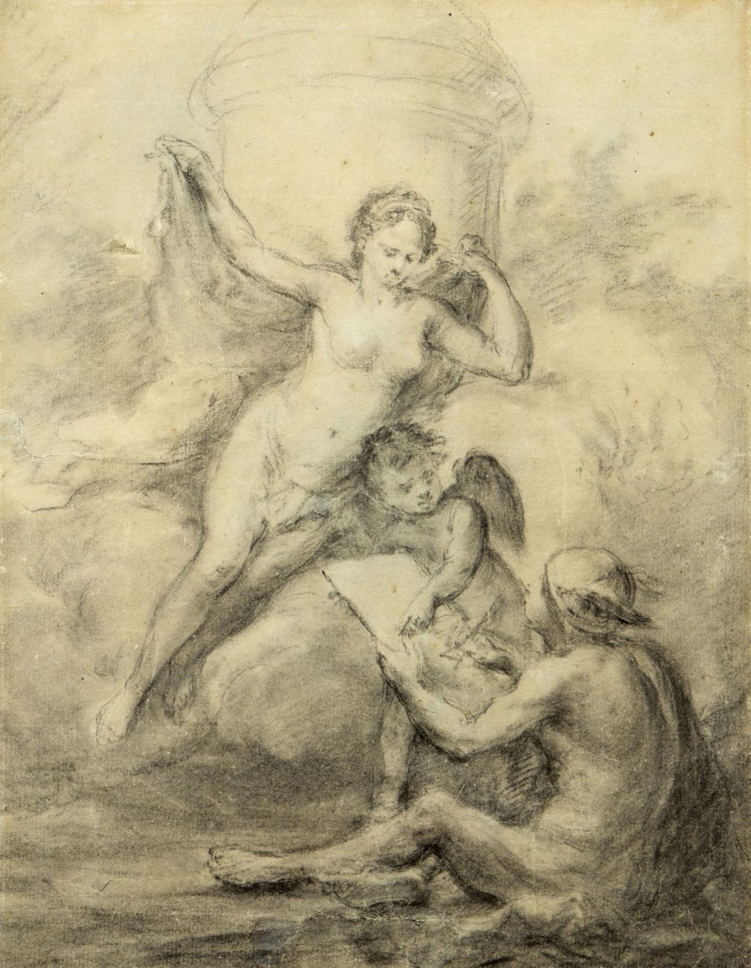 Deutsch, um 1800 Hermes zeichnet Psyche mit Anleitung. Bleistiftzeichn., gewischt. 29 x 23 cm.