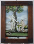 Hinterglasbild ''Adam und Effa'' Tempera auf Glas. Wohl Seehausen, 1. Viertel. 19. Jh. Gerahmt. 30 x