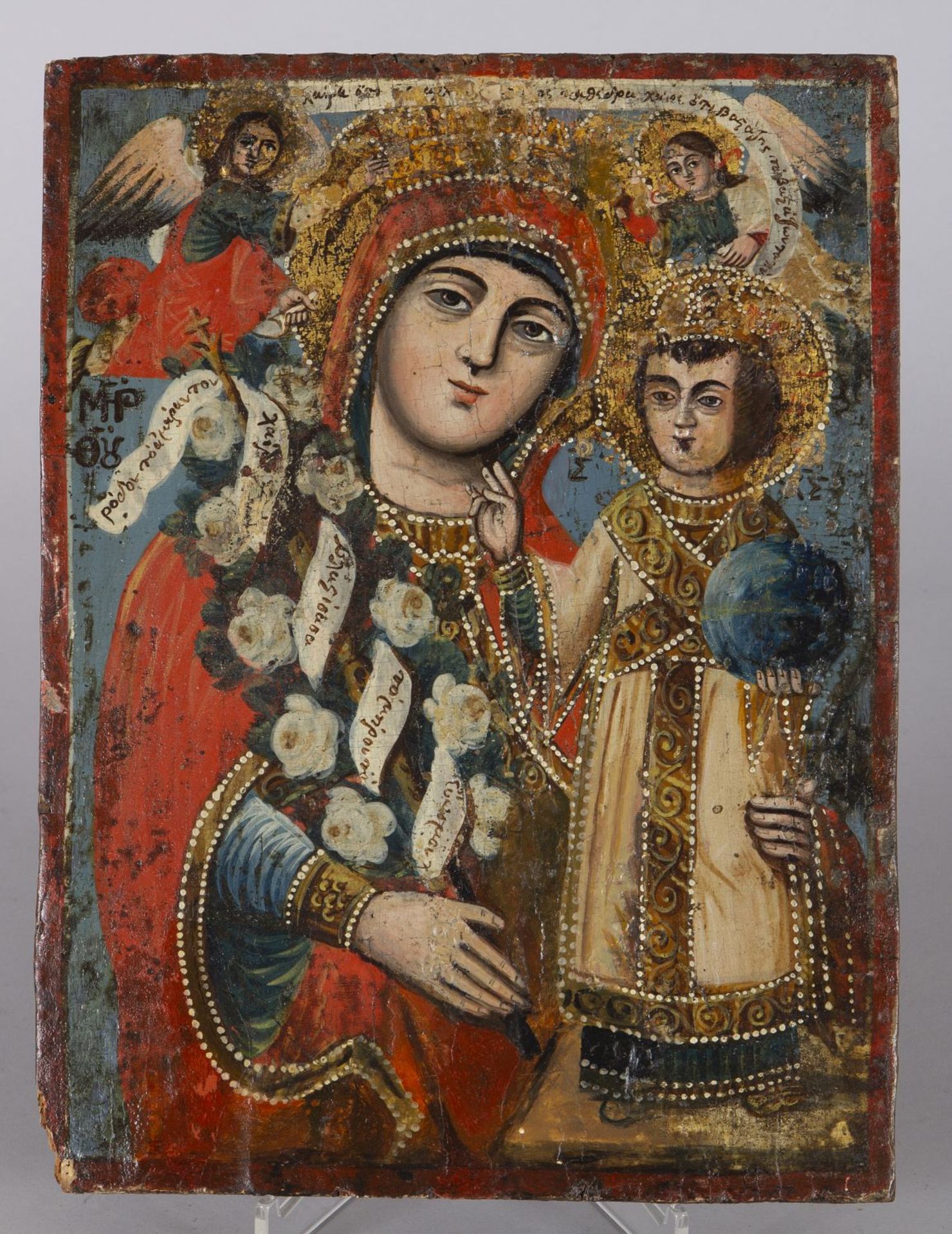 Ikone Mutter Gottes. Tempera auf Holz. Osteuropa, Ende 19. Jh. 30,5 x 22 cm. Stark rest.