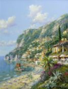 Kaplan, Hubert. 1940 München Der Strand von Positano an der italienischen Amalfiküste. Öl/Lwd. Sign.