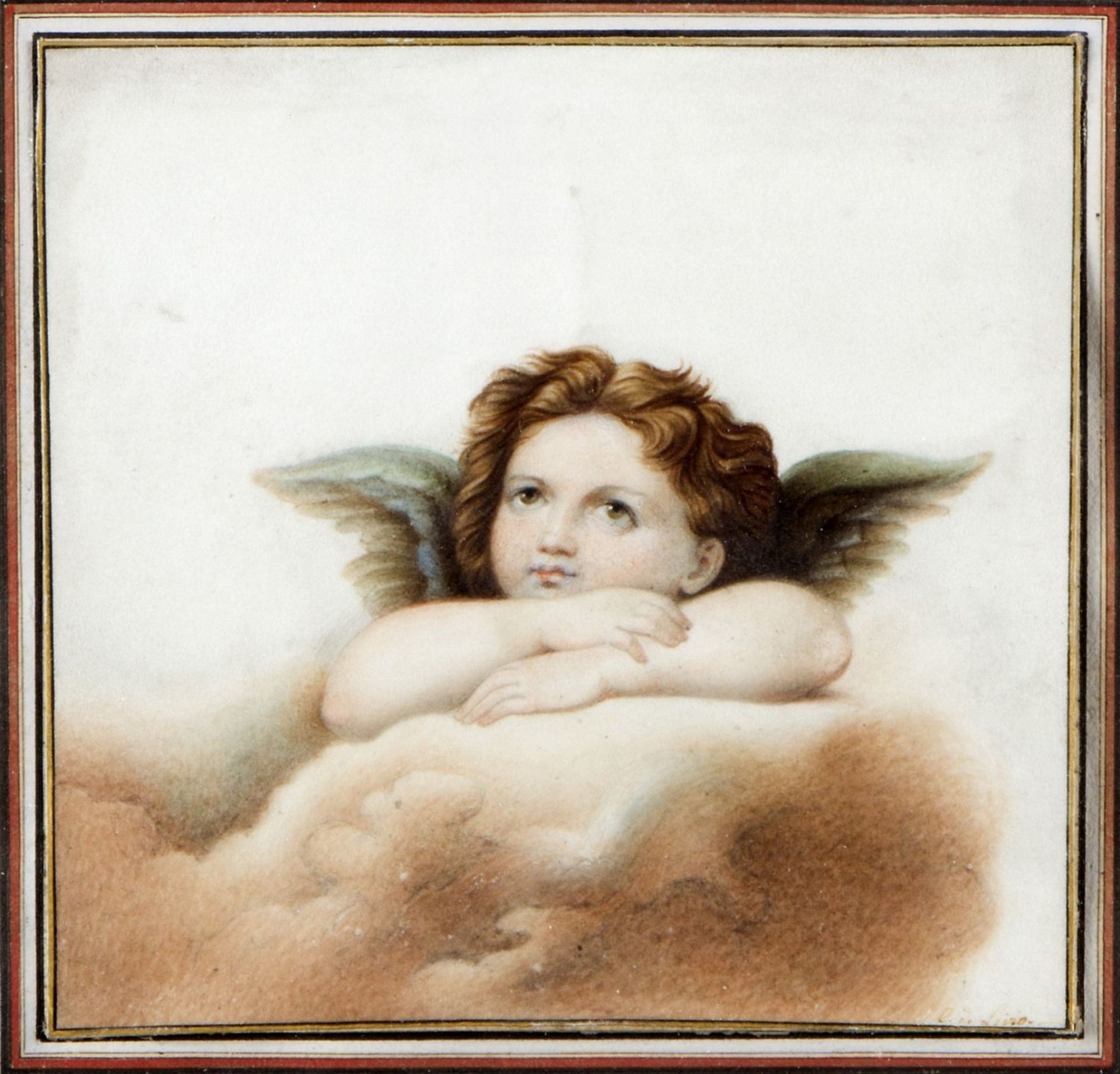 Livio, C. de Putto nach dem in der sixtinischen Kapelle. Aquarell über Bleistift. Sign. 12,5 x 13 cm