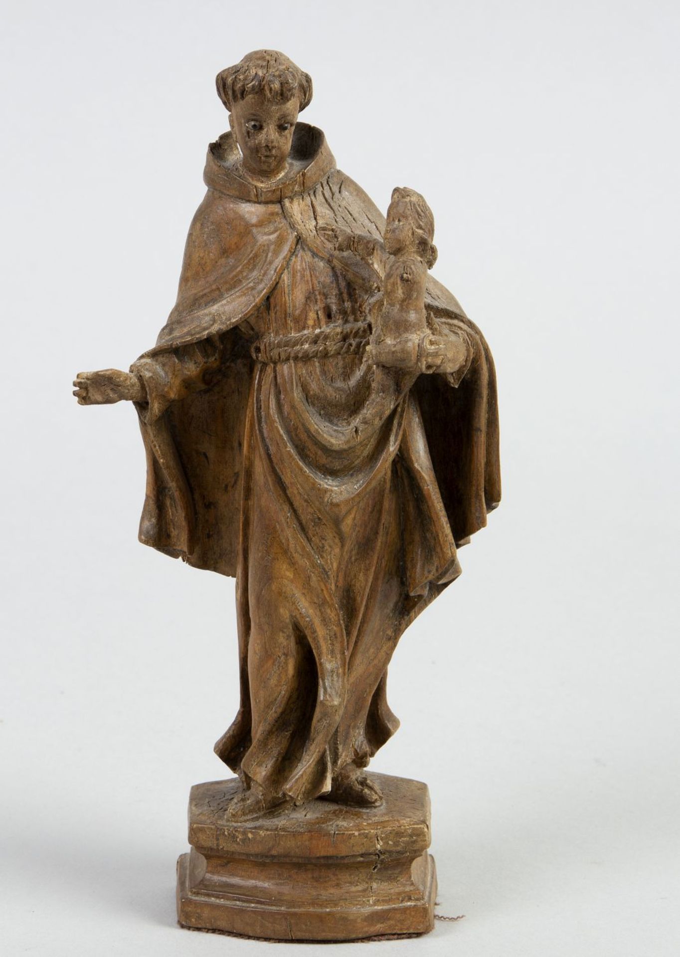 Heiliger Franziskus mit Jesuskind Holz, geschnitzt. Vollrunde Ausführung. Auf Sockel. Südd., 18. Jh.