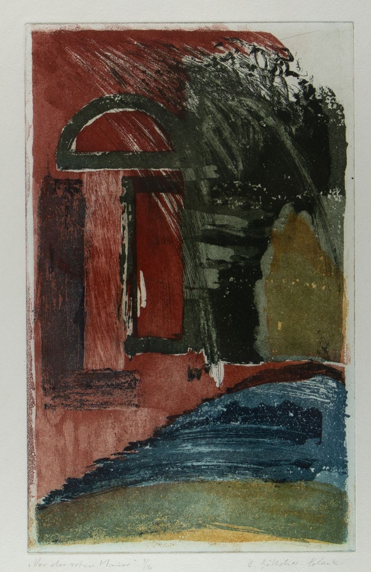 Böttcher-Polack, Heidi. 1937 Vor der roten Mauer. Einblicke-Ausblicke. 4 farbige Aquatintaradierunge - Bild 4 aus 5