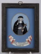 Hinterglasbild Maria Crescentia Tempera auf Glas. Kaufbeuren, 18./19. Jh. Gerahmt. 18 x 13,5 cm. Alt