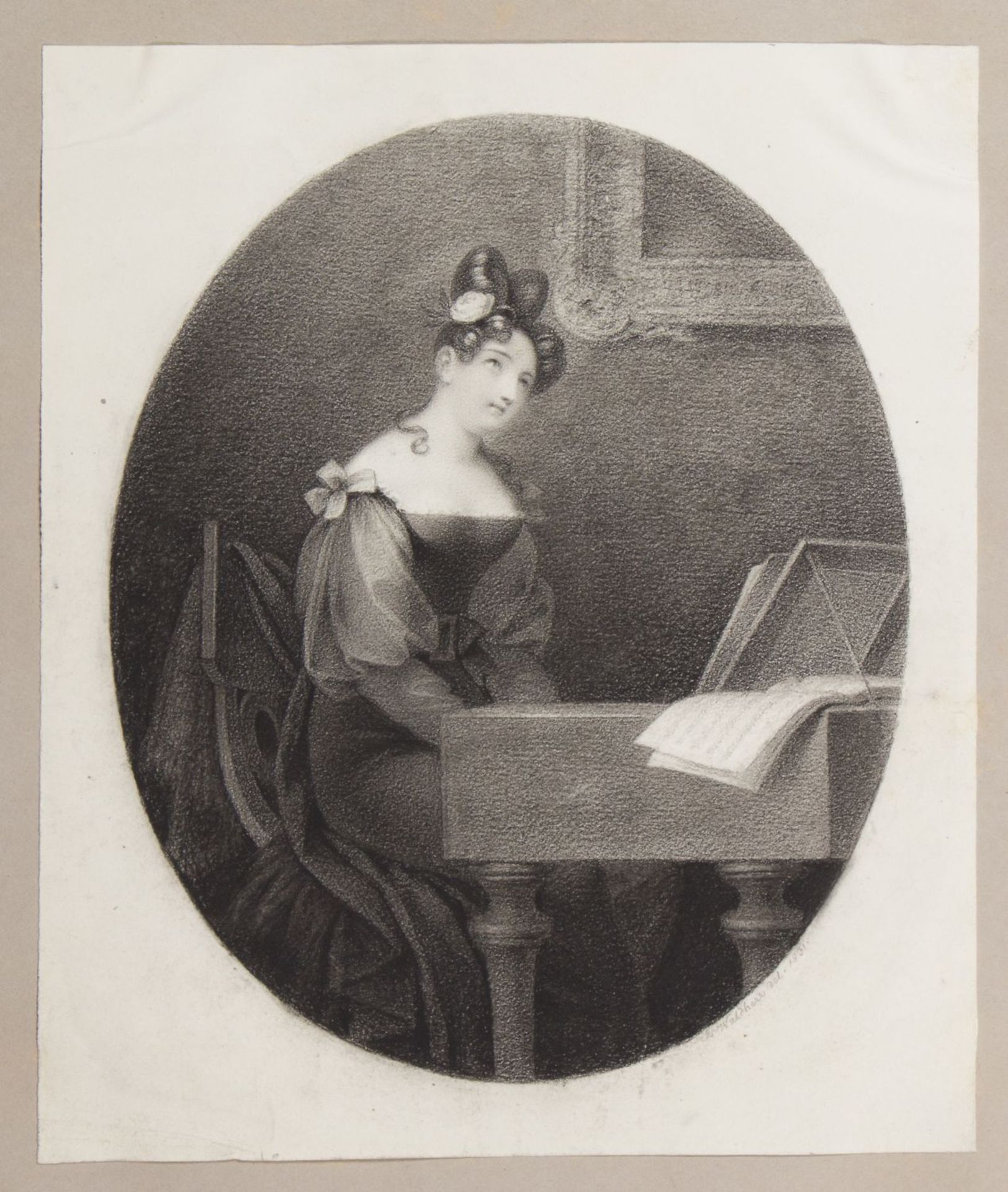 Waldherr, J. Frau am Klavier. Zeichnende Frau. 2 Bleistiftzeichn. Sign. und dat. 1831. Bis 20 x 16 c - Bild 3 aus 3