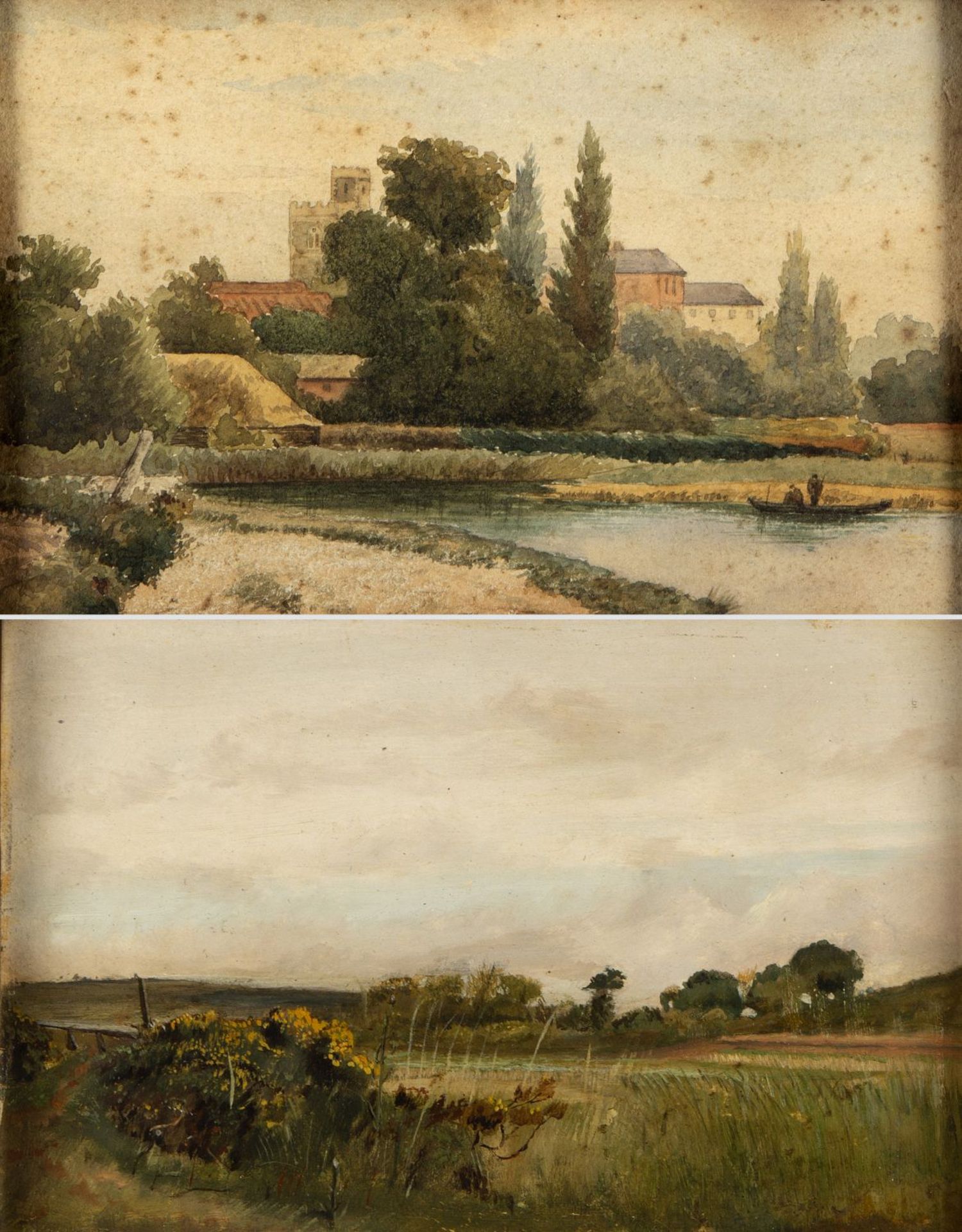 Deutsch, Anf. 20. Jh. Weite Landschaft. Flusslandschaft mit einem Dorf. 2 Bll. versch. Techn. Bis 17