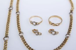 Konvolut Set aus Collier, Armband, Ring und 1 Paar Ohrsteckern, ausgefasst mit kleinen Dia. und Ring