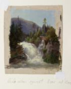 Plommer-Baar, Anna. 1836 - 1890 Wasserfall in den Bergen. Öl/Lwd. Sign. 15 x 13 cm. Die Lwd. ist nic