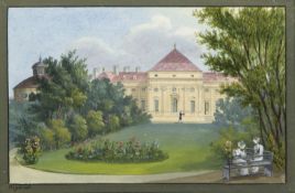 Wigand, Balthasar. 1771 Wien - Felixdorf 1846 Schloss in einem sommerlichen Park. Gouache. Sign. 11,
