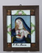 Hinterglasbild ''H. Herz Maria'' Tempera auf Glas. Wohl Oberammergau, 18./19. Jh. Gerahmt. 28,5 x 22