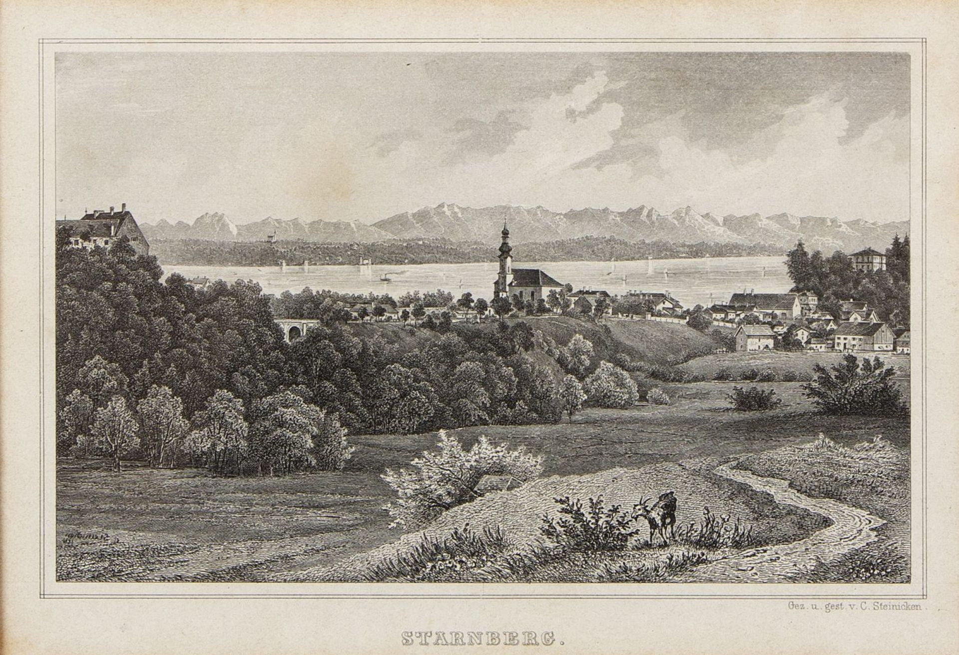 Steinicken. Bella della. Dubois u.a. Ansichten von Starnberg. Landschaft mit einer Brücke. Chute du  - Bild 2 aus 9