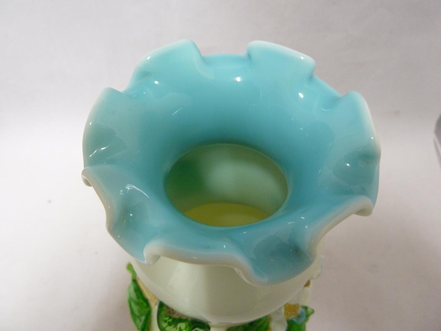Stourbridge - a Mat-su-Noke style glass vase, the double gourd body of cream over sky blue opaque - Image 5 of 7