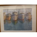 Chris Haltigan - fishing boats at mooring, watercolour on paper, signed in pen, paper label verso
