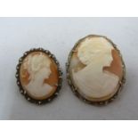 Two cameo brooches in marcasite set mounts, oval, 4cm max (2)