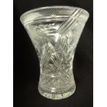 Jack Lloyd for Tudor Glass, an Art Deco squat trumpet form colourless glass vase, of Rock Crystal