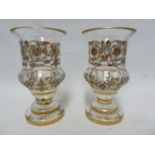 Lobmeyr or Baccarat - two glass vases, enamelled in Ottoman Isnik style with scrolling foliage in