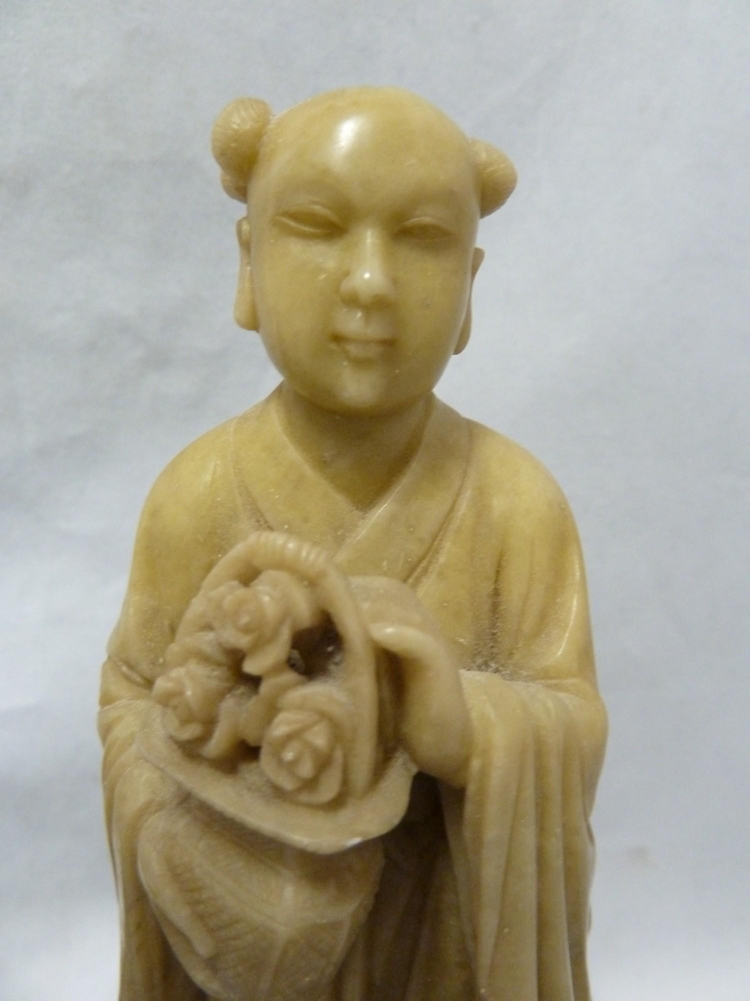 A Chinese soapstone figure of an immortal holding a pot plant; various glass and stone models of - Image 11 of 11