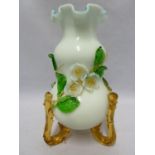 Stourbridge - a Mat-su-Noke style glass vase, the double gourd body of cream over sky blue opaque