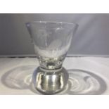 Masonic Glass - A firing glass, of colourless glass engraved with masonic symbols, 9.3cm high approx