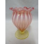 Thomas Webb or Walsh Walsh - a Vasaline glass vase, of bud form the bowl with pink and opaline
