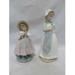 Nao - porcelain figures - Girl with puppy and blanket; and girl with posy, 25cm high and smaller (2)