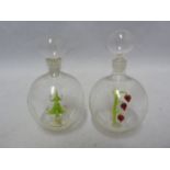 Austrian Glass - two lampwork perfume bottles, the colourless globular soap bubble glass bottles