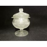 English Glass - a Regency cut glass sweetmeat bowl and cover, of squat globular bowl under domed