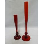 Two Whitefriars 9484 bud vases, in ruby, 27cm and 19cm high (2)