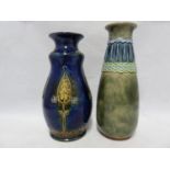 Two Royal Doulton Stoneware vases, one of gourd form with flared neck, tubelined with Art Nouveau