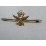 9th Gurkha Rifles Regiment Interest, a 9ct yellow gold sweetheart bar brooch, stamped 9C and