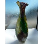 Leslie D Davis, American - A studio cased glass vase, of bud form with flared freeform neck in green