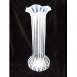 Powell for Whitefriars - a large blue Straw Opal glass vase, cylindrical with frilled upper rim