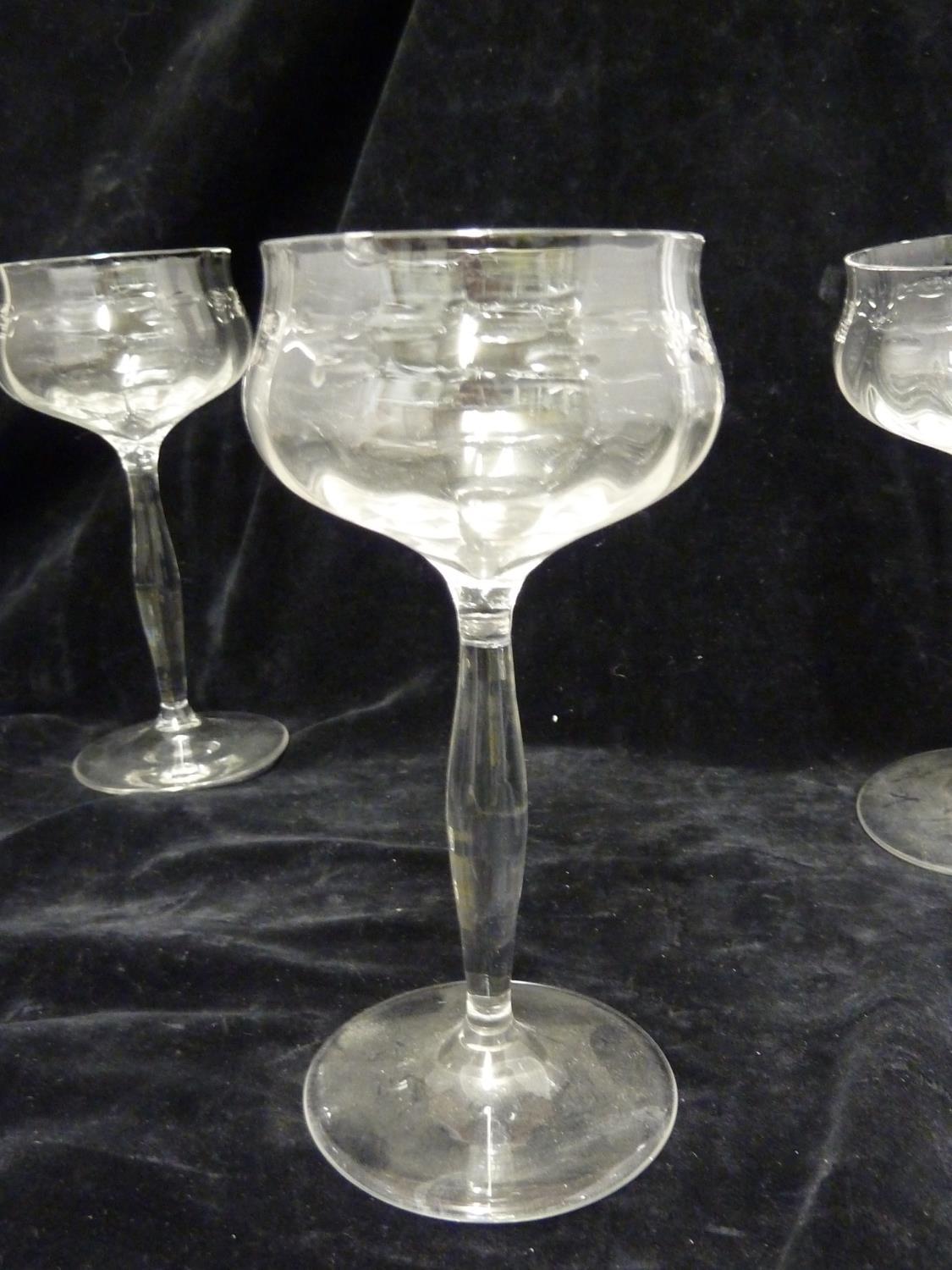 Bakalowits, Vienna designed by Kolomon Moser- six wine glasses, colourless glass, the lobed bowls - Image 8 of 8