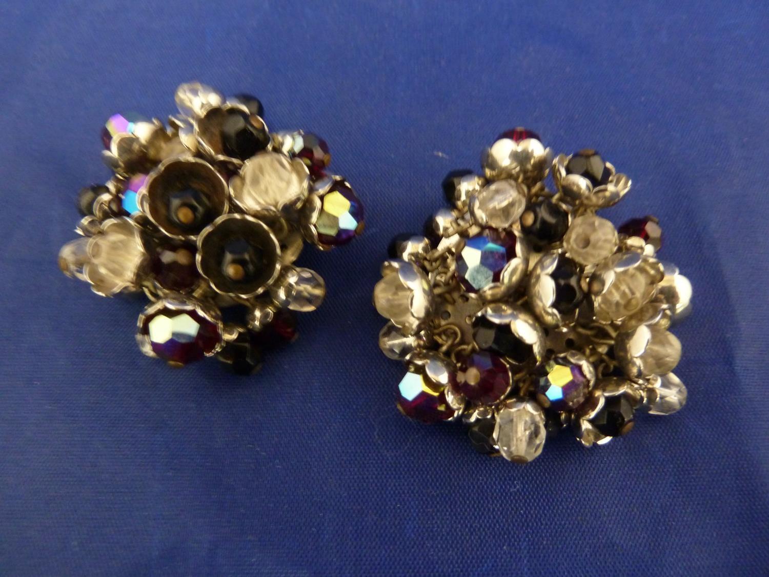Butler & Wilson - a pair of early millefleur clip on earrings, circular base with wired metal floral - Image 2 of 4