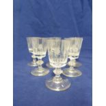 English Glass, possibly Apsley Pellat - six Port wine glasses, the bowls cut with fluting to the