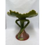 A Bretby pottery majolica leaf form comport, shape number 1465B, 23.5cm high