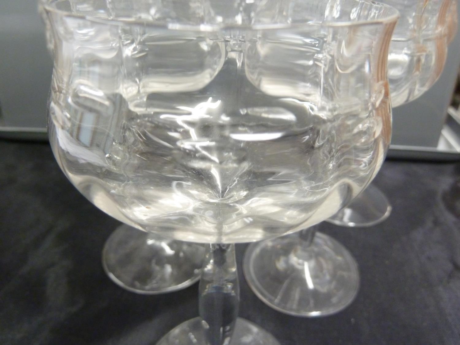 Bakalowits, Vienna designed by Kolomon Moser- six wine glasses, colourless glass, the lobed bowls - Image 2 of 8