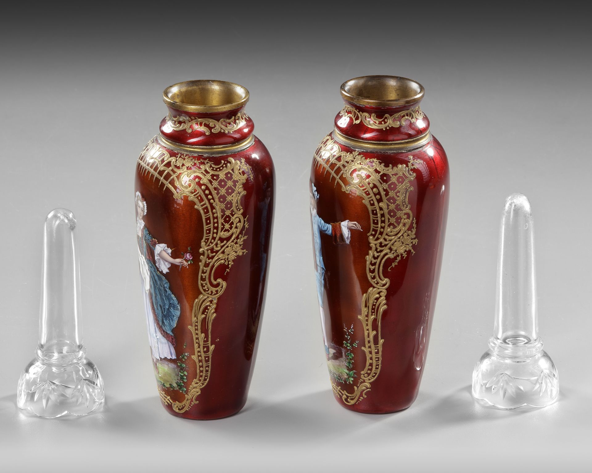 A PAIR OF RED ENAMEL VASES, AUSTRIA, 19TH CENTURY - Image 2 of 4