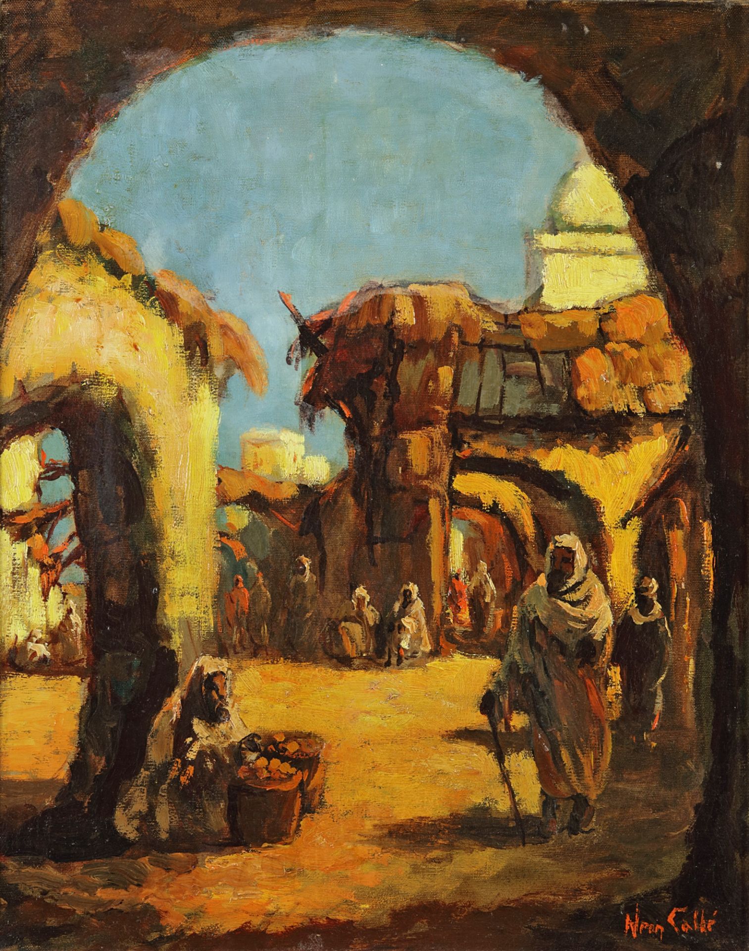 A PAINTING DEPICTING AN ARABIAN MARKET PLACE, 20TH CENTURY - Image 2 of 3